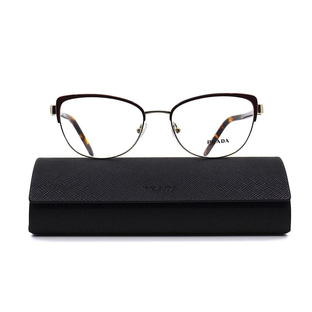 NEW PRADA PR 63XV 09B1O1 BORDEAUX/ GOLD DEMO LENS AUTHENTIC EYEGLASSES F…